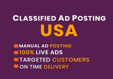 I Will Create Manually 50 Post Your Ads on top rank USA classified ad posting sites