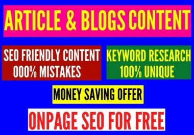 I will provide onpage SEO articles,  blogs,  content writing and social media post