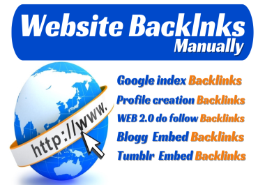 Website pusher backlinks manually 30+,  with Embed on Blogger 500 & Tumblr 1000