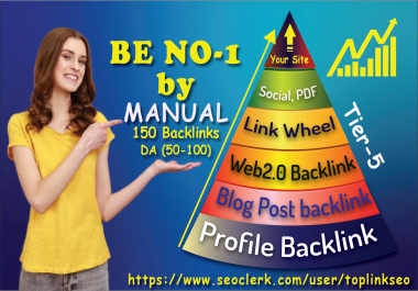 Be No-1 by manual 150 SEO profile,  blogpost,  web2.0,  link wheel,  PDF,  social Backlinks package