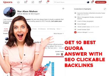 GET 10 Best Quora Answer SEO Clickable Backlinks for your website