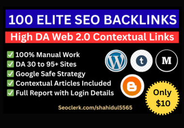 100 Elite web2.0 Guest Posts High DA Contextual Backlinks on Tumblr,  Medium,  Blogger. Etc