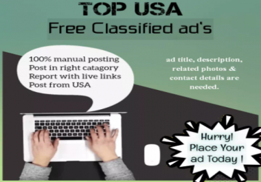 I will post 50 ads on top rank USA classified ad posting site