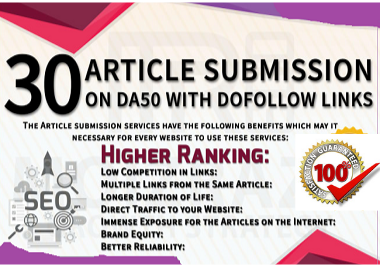 I will Submit Article in 30 in high DA/PA Article Submission Website