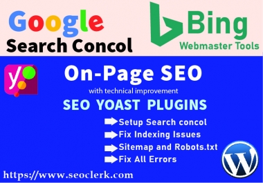 On-page SEO WordPress website Yoast Plugin, Google search Console Index