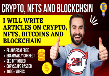 I will write content on crypto,  nfts,  bitcoins and blockchain as Professional Content Writer