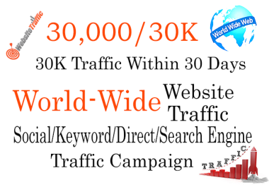 30K-America/Europe/Asia/World-wide Keyword Targeted Traffic Within 30 Days.