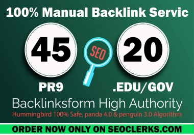 Create manually 45 PR9 & 20 EDU/GOV High Profile Backlinks with High DA.