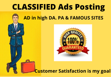 I will post your ads on 50 top rank classified ad posting side for google rank