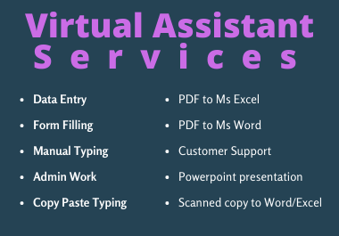 Data Entry,  Form filling,  Copy typing and Admin Support work