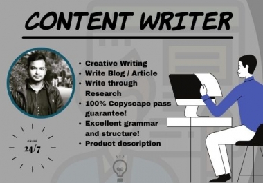 Content Writing Service from 500 to 1000 words Article,  or blog writer on any topic.