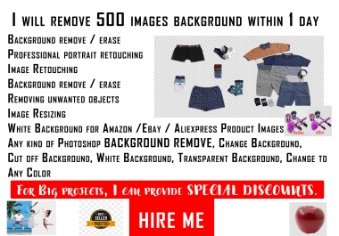Photoshop editing background removal of 500 images 12 hours