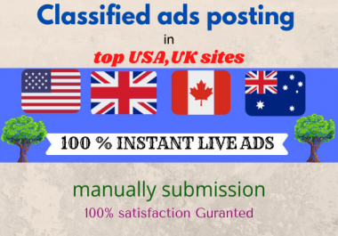 I will do post your ads on 150 usa,  uk,  classified ads posting sites manually