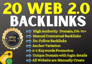 20 Web 2.0 SEO Backlinks which I will create unique domain+Websites