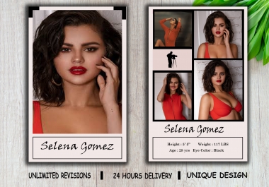 I will design professional model comp card within 24 hours