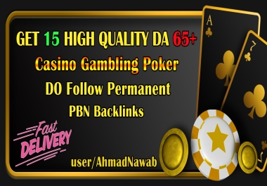 Get 15 DA 65+ plus Casino Gambling poker homepage pbn backlinks and judi related sites.