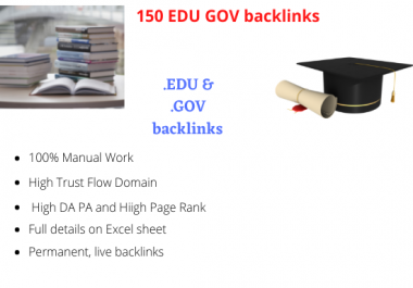 I will do 150+. EDU. GOV Dofollow Backlinks From Authority Site with google ranking