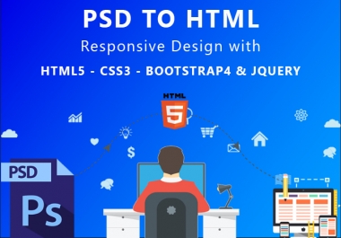 convert PSD TO HTML xd to html,  sketch to html responsive bootstrap 4