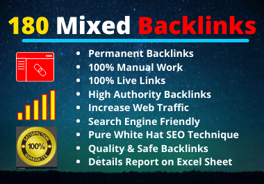 180 Mixed Backlinks High Authority Permanent Natural High Quality Link Building Rank Your Website