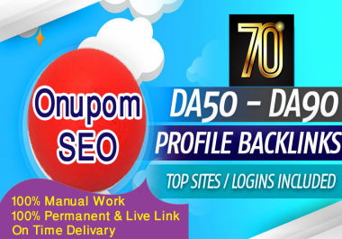 I will provide 70 high authority manually profile backlinks