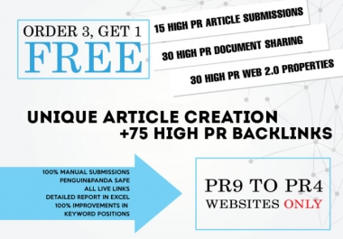 I will write and create 75 high da backlinks in pr 9 to 4 sites manually