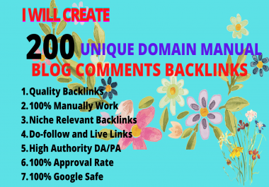 Create 50 Niche related manual unique domain do follow blog comment and authority backlinks