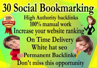 30 Social Bookmarking backlinks Manually high authority