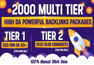 "SEO Powerhouse Combo:2000 multi Tier 1 (500 PBN DA 50+) + Tier 2 (1500 Boost Comment) backlinks"