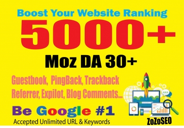 Create 5000+ DA 30+ Mix Platfrom Backlinks,  Promote Your Rank Now.