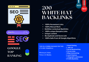 SEO with 200 white-hat Backlinks from High Domain Authority Websites Moz DA 40-90+