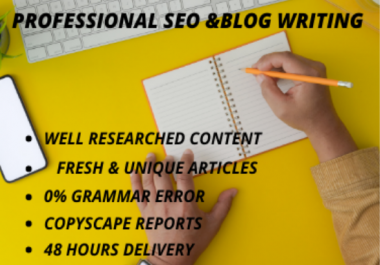 I will write 1500 Words high quality blogs,  SEO articles,  and website content