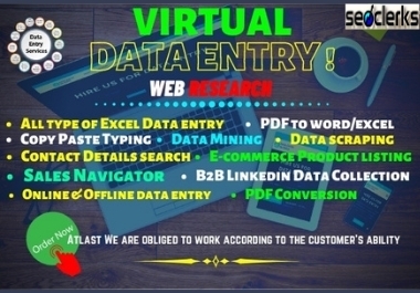 I will do 1000+ fast typing data entry,  copy paste,  web data scraping & lead generation job in 24h