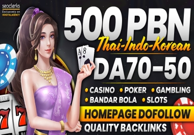 500 Quality PBN DA 50 to 60 DR 20+ Casino, Gambling, Togel, Judi, Bola, Ufabet Dofollow Backlinks