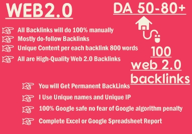I will create 100 web2 contextual backlinks from high da platforms
