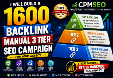 I will build a 1600 backlink manual 3 tier SEO campaign for your website