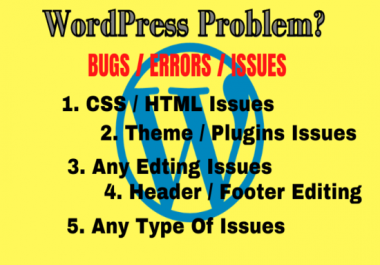 I will fix wordpress issues,  error,  bugs,  in 5 hours