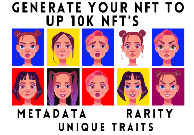 I will generate 10k nft art collection and metadata with rarities from your layers