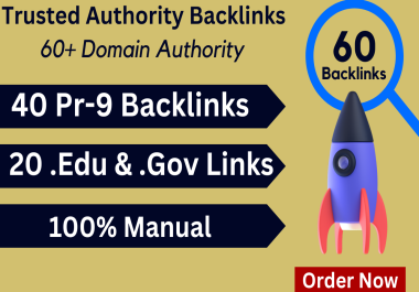 Manually Done 60+ Backlinks 40 PR9 +20 EDU/GOV 80+DA Increase Google Rank