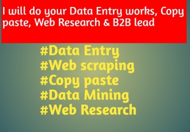 I will do Data entry, web research, copy paste, Data mining and web scraping