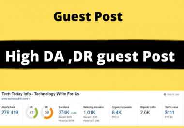 i will do high DA, DR guest posting for you with dofollow backlinks