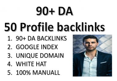 Provide 90+ DA 50 Profile Backlinks manual link building for google RANK