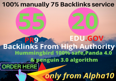 Exclusive Offer-75 Backlinks 55 PR9 +20 EDU/GOV 80+DA manually Do Safe SEO Increase Google rank