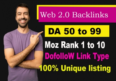 I will Build up manually 25 High DA,  Dofollow Web 2.0 Backlinks with Login,  Targeted keyword,  image