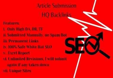 30 unique Article Submission 50+ DA PA Backlinks