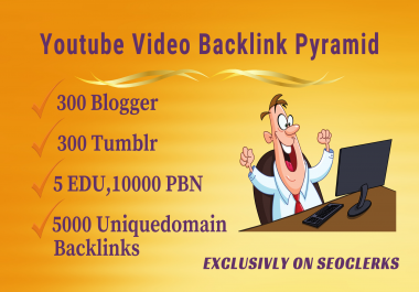 Youtube Video SEO Promo Pack-Get 5 EDU,  300 Blogger, 300 Tumblr,  10000PBN, 5000 uniquedomain backlinks