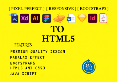 I will convert psd to html,  xd to html,  pdf,  ai to html bootstrap5 responsive