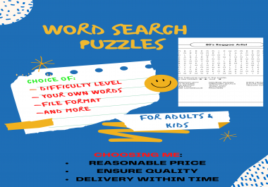Will Create Custom Word Search Puzzles With Solutions