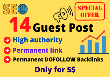 I will do 14 guest posts dofollow backlinks unique high authority website