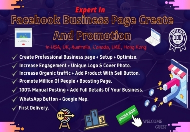 I will Create a Professional Facebook business page,  design and all setup in other country.