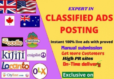 I will post 100 top classified ad posting sites and 20 Social Bookmarking